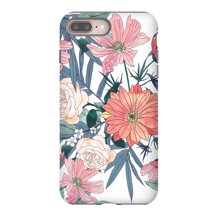 iPhone 7 plus StrongFit Elegant pink and blue watercolor floral design by InovArts