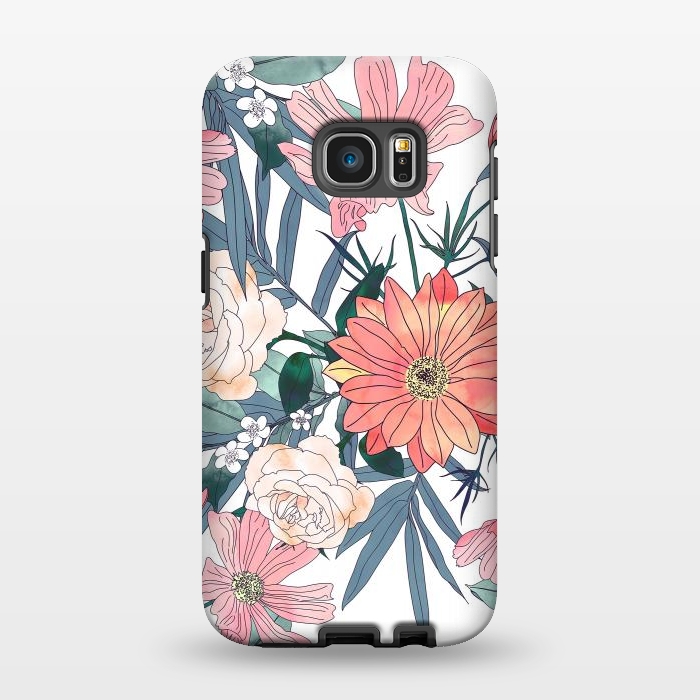 Galaxy S7 EDGE StrongFit Elegant pink and blue watercolor floral design by InovArts