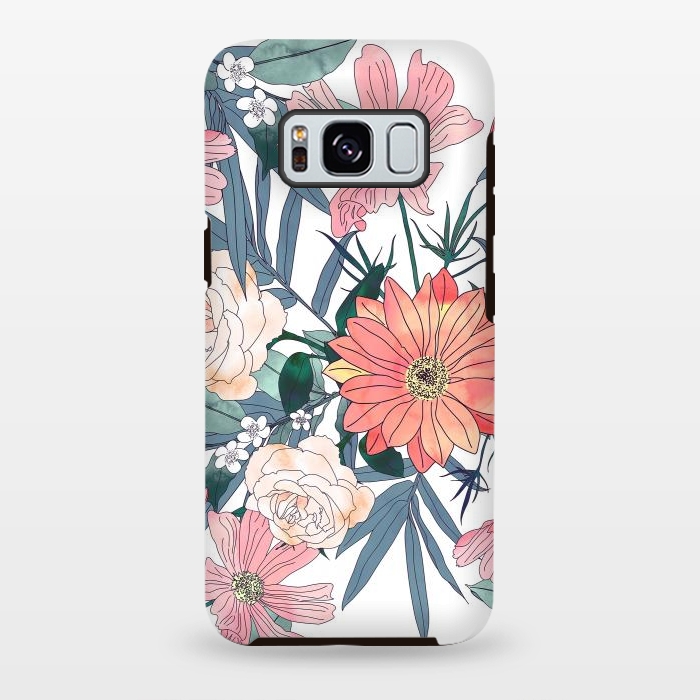 Galaxy S8 plus StrongFit Elegant pink and blue watercolor floral design by InovArts