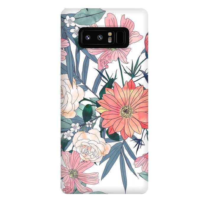 Galaxy Note 8 StrongFit Elegant pink and blue watercolor floral design by InovArts