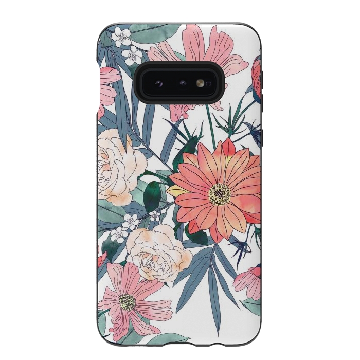 Galaxy S10e StrongFit Elegant pink and blue watercolor floral design by InovArts