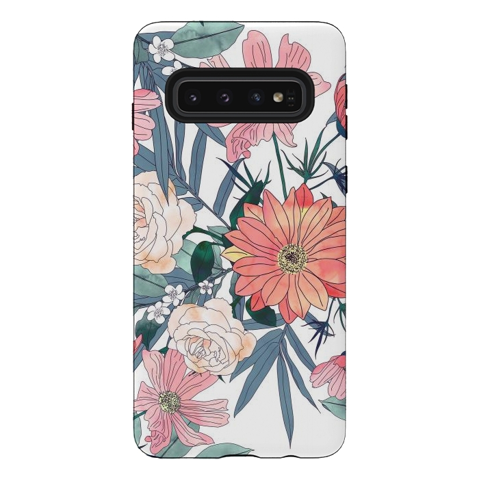 Galaxy S10 StrongFit Elegant pink and blue watercolor floral design by InovArts