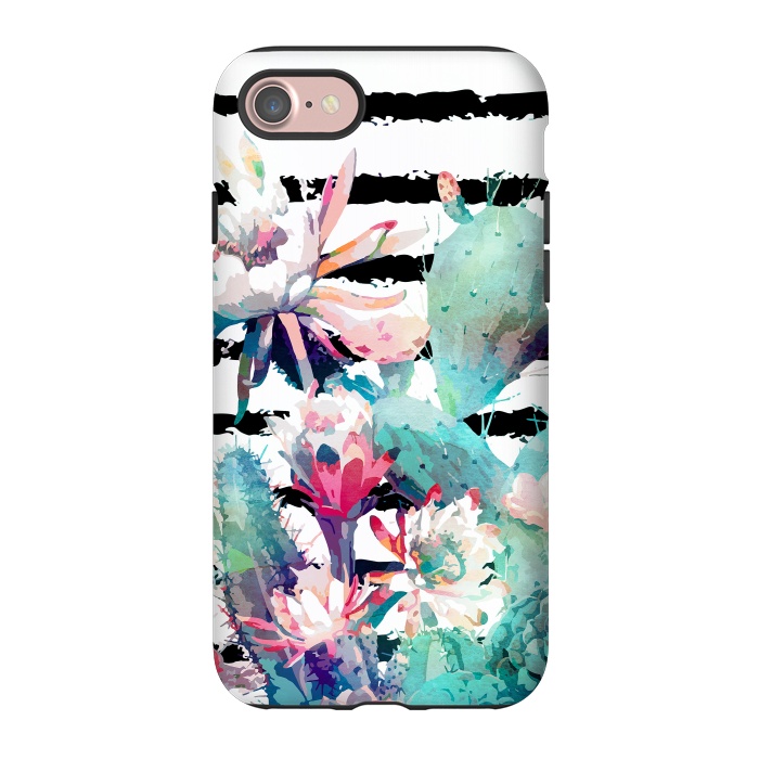iPhone 7 StrongFit Pretty watercolor cactus floral and stripes design by InovArts