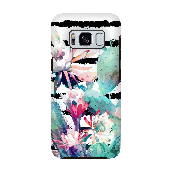 Galaxy S8 StrongFit Pretty watercolor cactus floral and stripes design by InovArts