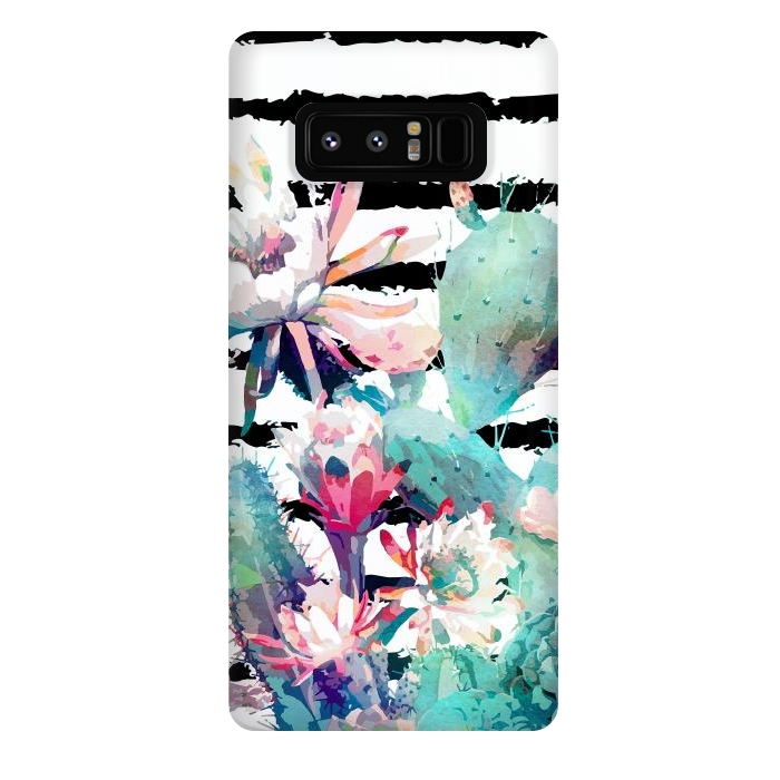 Galaxy Note 8 StrongFit Pretty watercolor cactus floral and stripes design by InovArts