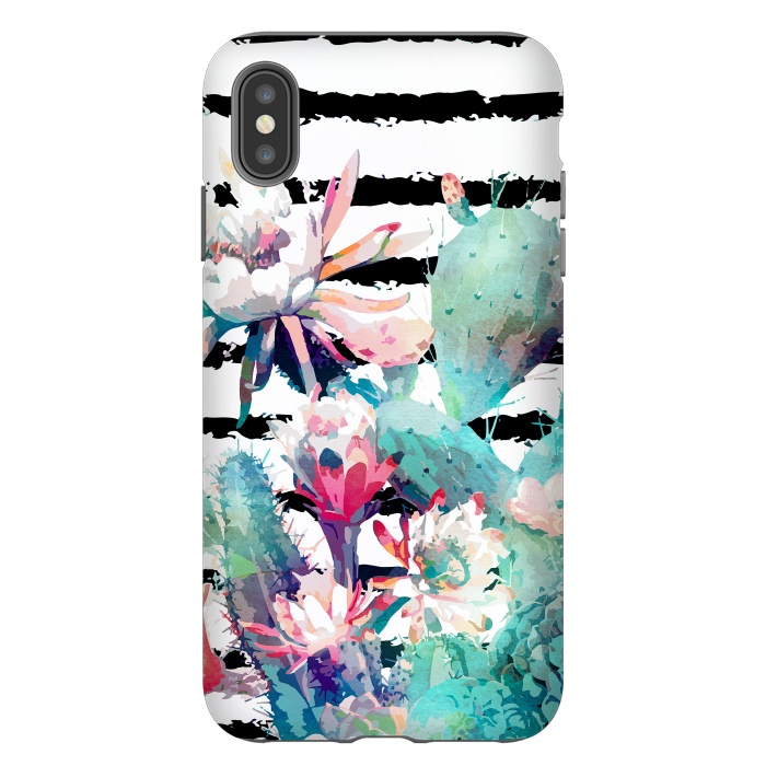 iPhone Xs Max StrongFit Pretty watercolor cactus floral and stripes design by InovArts
