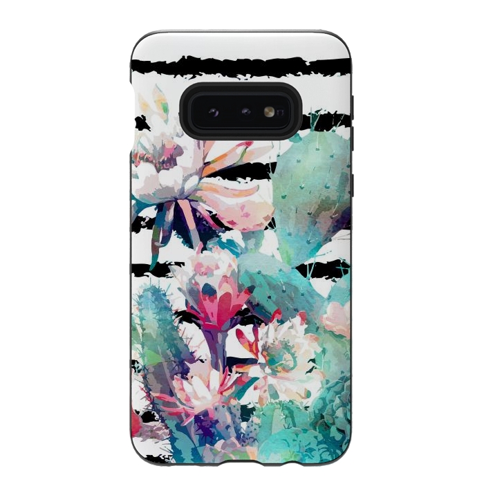 Galaxy S10e StrongFit Pretty watercolor cactus floral and stripes design by InovArts