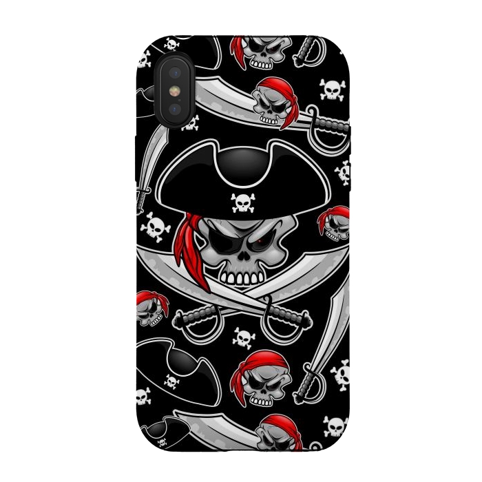 iPhone Xs / X StrongFit Skull Pirate Captain with Crossed Sabers by BluedarkArt