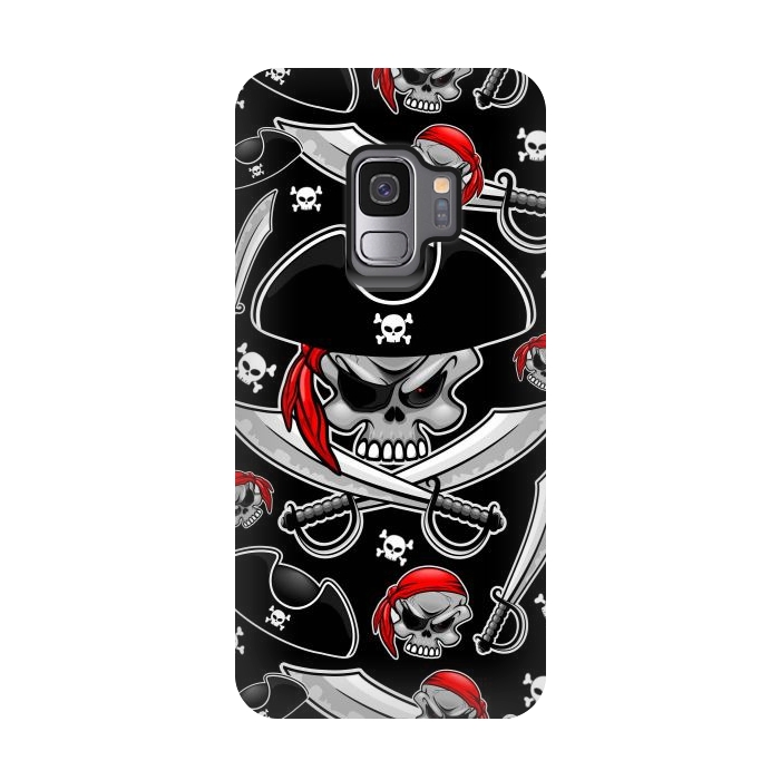Galaxy S9 StrongFit Skull Pirate Captain with Crossed Sabers by BluedarkArt