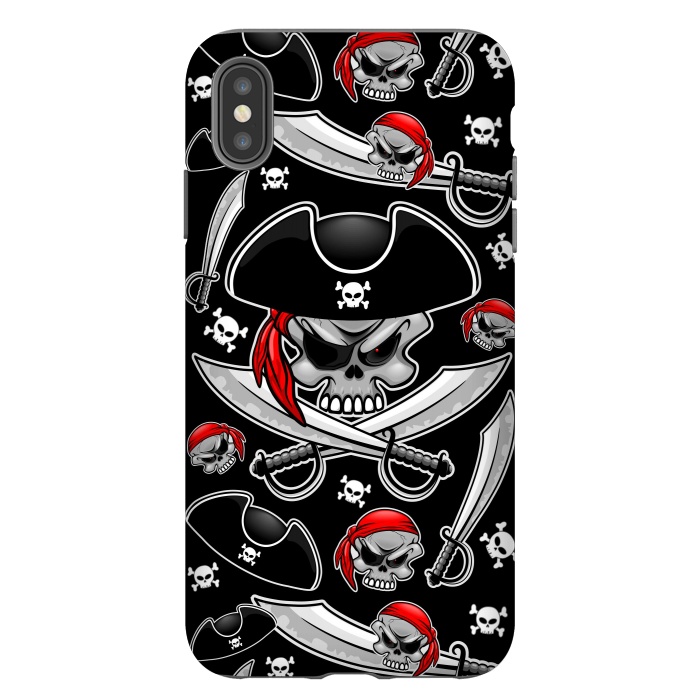 iPhone Xs Max StrongFit Skull Pirate Captain with Crossed Sabers by BluedarkArt
