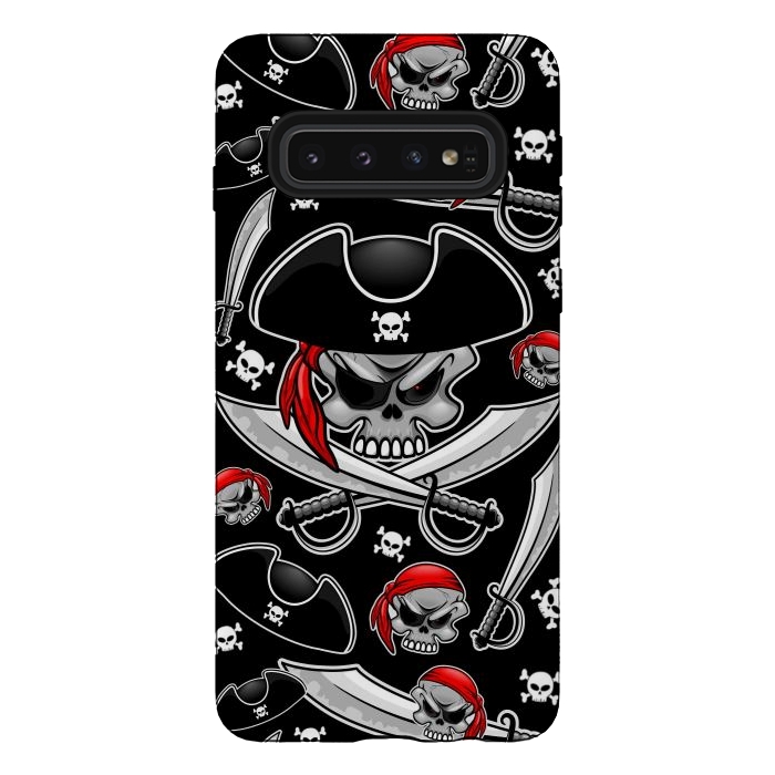 Galaxy S10 StrongFit Skull Pirate Captain with Crossed Sabers by BluedarkArt