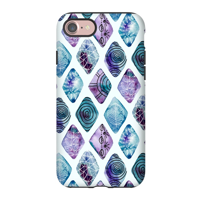 iPhone 7 StrongFit Patterned Watercolor Diamonds Blue  by Tigatiga
