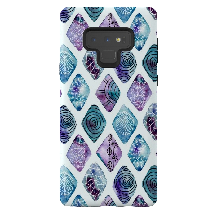 Galaxy Note 9 StrongFit Patterned Watercolor Diamonds Blue  by Tigatiga