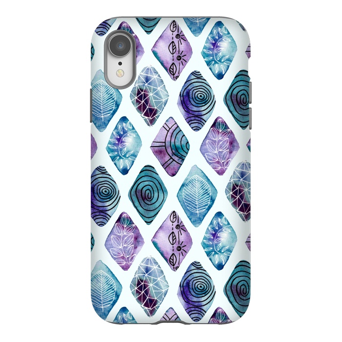 iPhone Xr StrongFit Patterned Watercolor Diamonds Blue  by Tigatiga