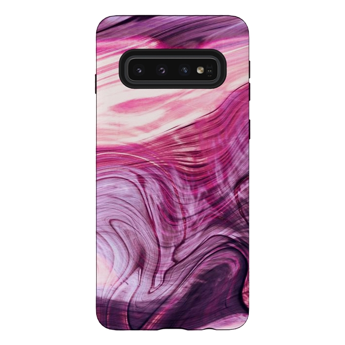 Galaxy S10 StrongFit Pink purple marble waves by Oana 