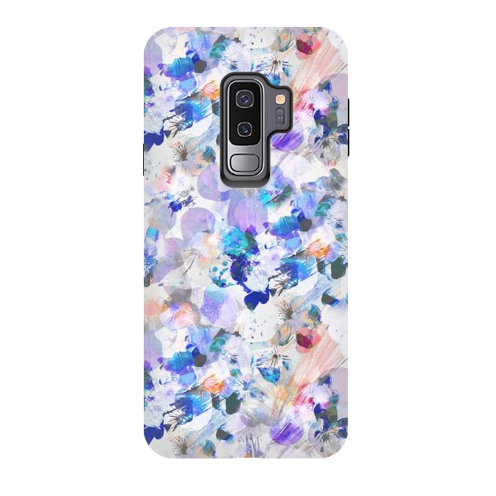 Galaxy S9 plus StrongFit Splattered blue lavender pansy petals by Oana 