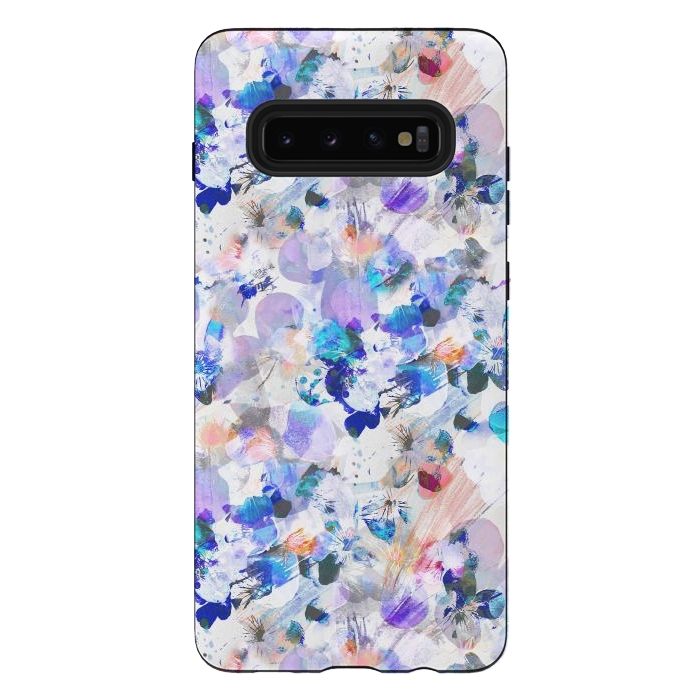 Galaxy S10 plus StrongFit Splattered blue lavender pansy petals by Oana 