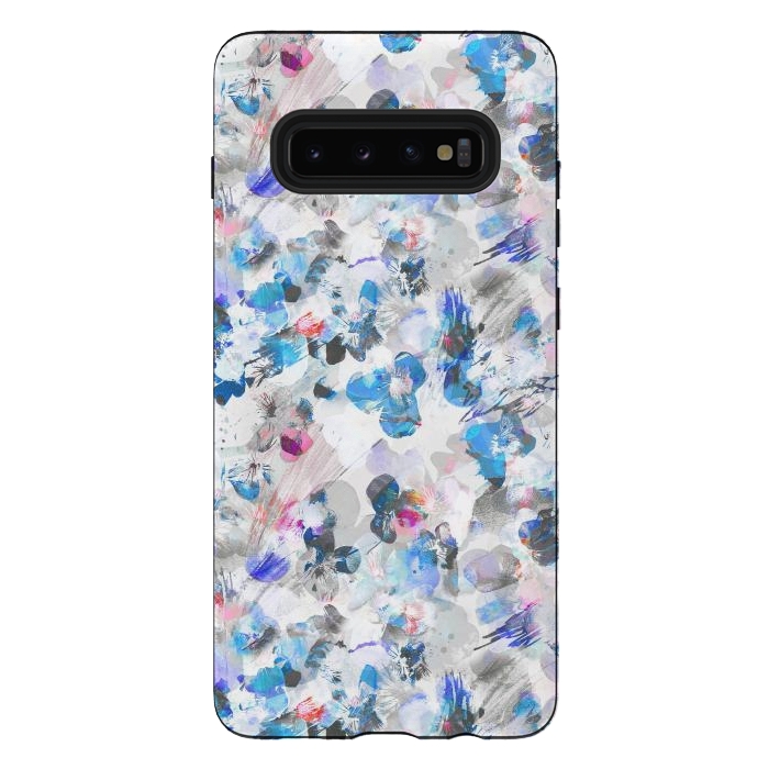 Galaxy S10 plus StrongFit Watercolor splattered pansies by Oana 