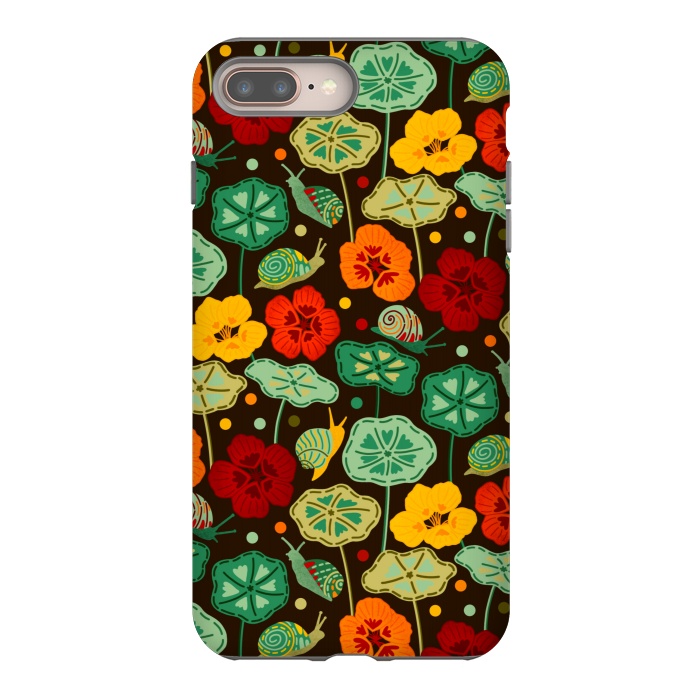 iPhone 7 plus StrongFit Nasturtiums & Snails On Brown  by Tigatiga