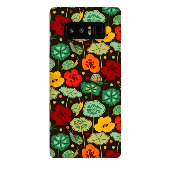 Galaxy Note 8 StrongFit Nasturtiums & Snails On Brown  by Tigatiga