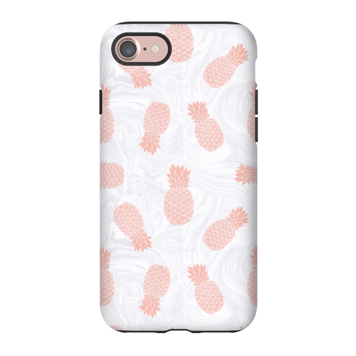 iPhone 7 StrongFit Pink Pineapples on White Marble by Julie Erin Designs