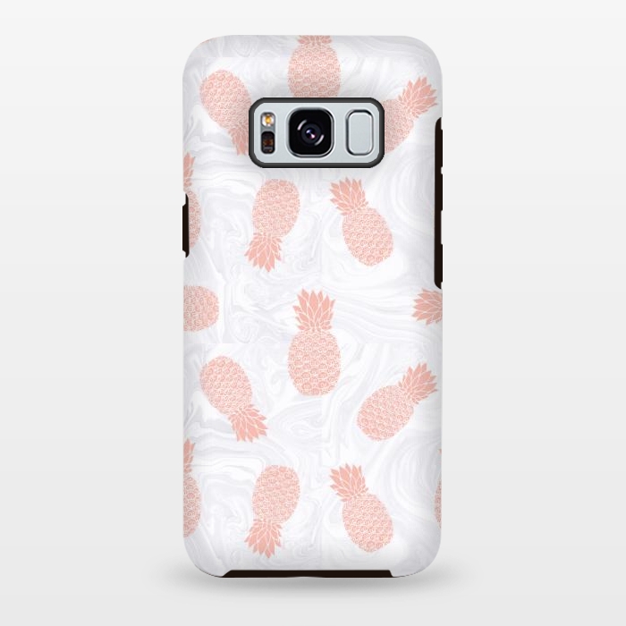 Galaxy S8 plus StrongFit Pink Pineapples on White Marble by Julie Erin Designs