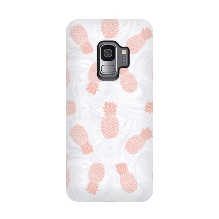 Galaxy S9 StrongFit Pink Pineapples on White Marble by Julie Erin Designs