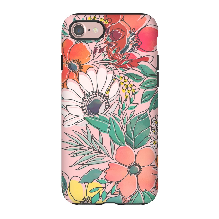 iPhone 7 StrongFit Cute girly pink floral hand drawn design by InovArts