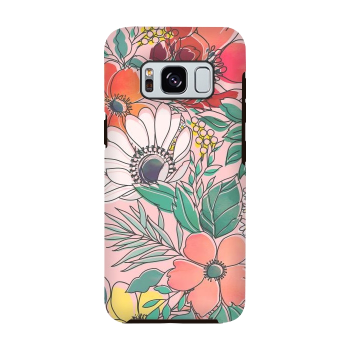 Galaxy S8 StrongFit Cute girly pink floral hand drawn design by InovArts
