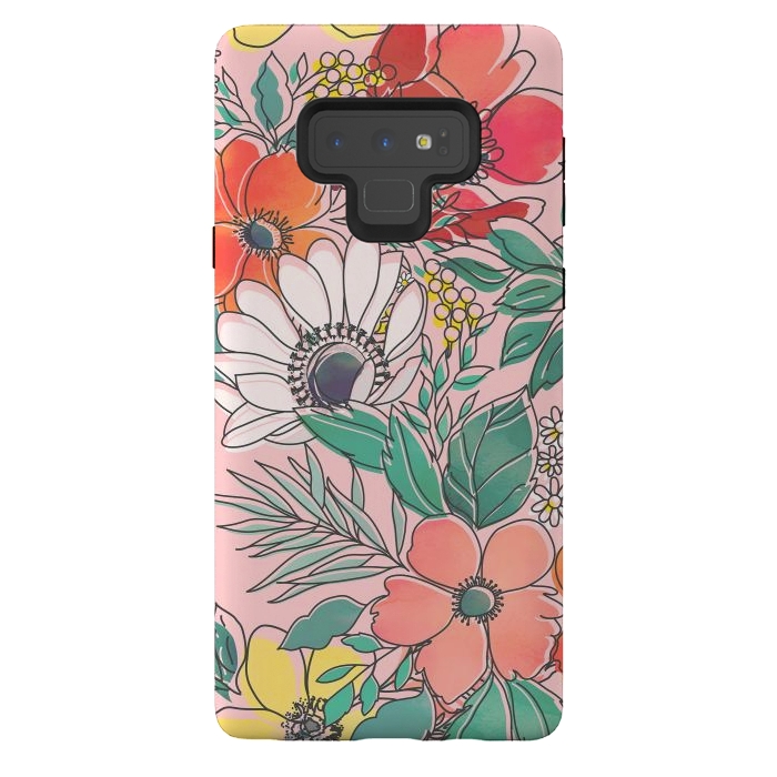 Galaxy Note 9 StrongFit Cute girly pink floral hand drawn design by InovArts