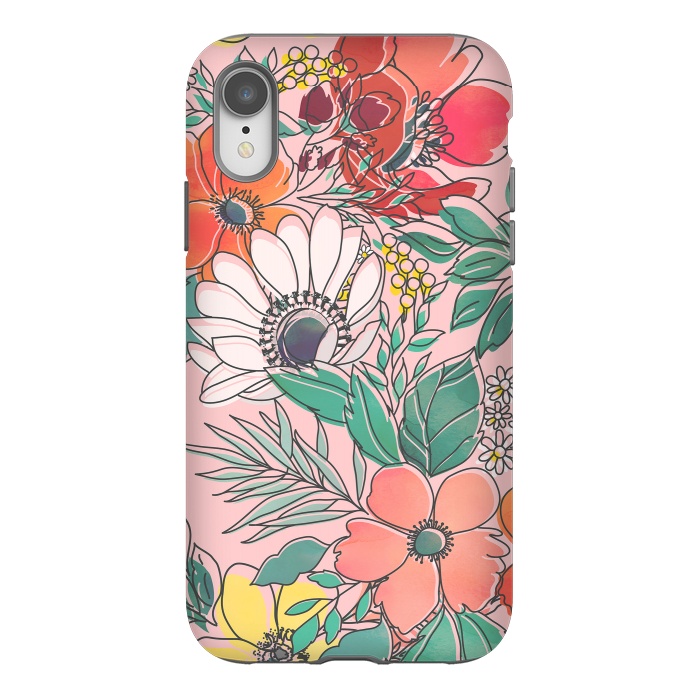 iPhone Xr StrongFit Cute girly pink floral hand drawn design by InovArts