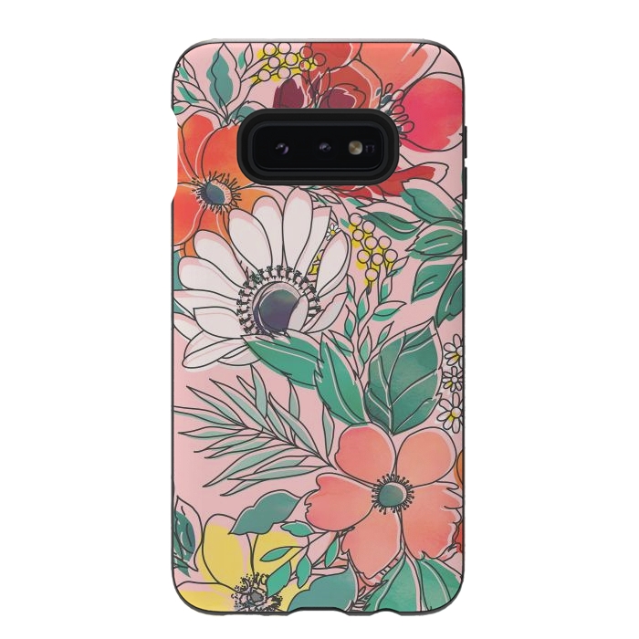 Galaxy S10e StrongFit Cute girly pink floral hand drawn design by InovArts