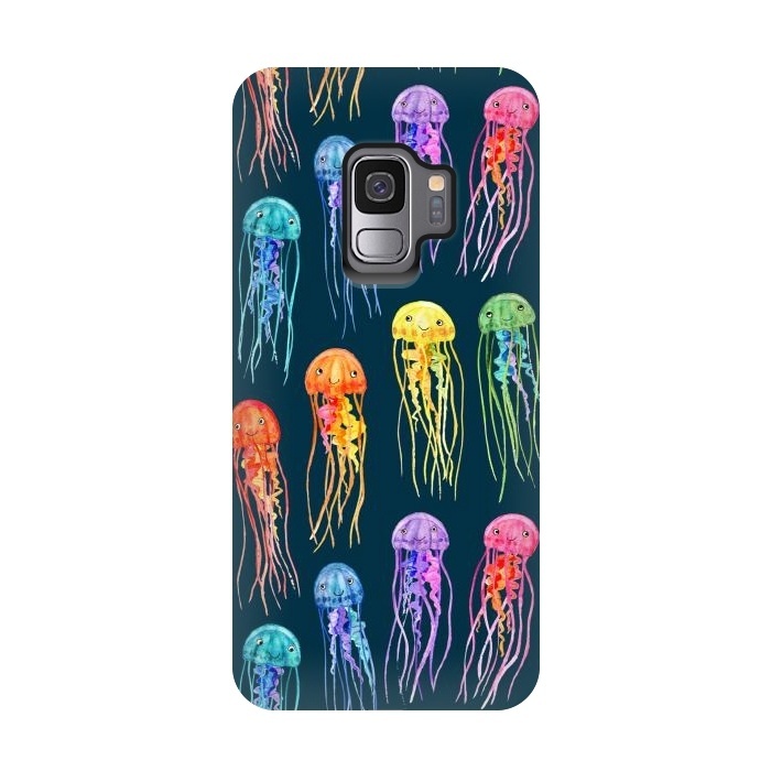 Galaxy S9 StrongFit Little Cute Rainbow Jellyfish on Dark by Micklyn Le Feuvre