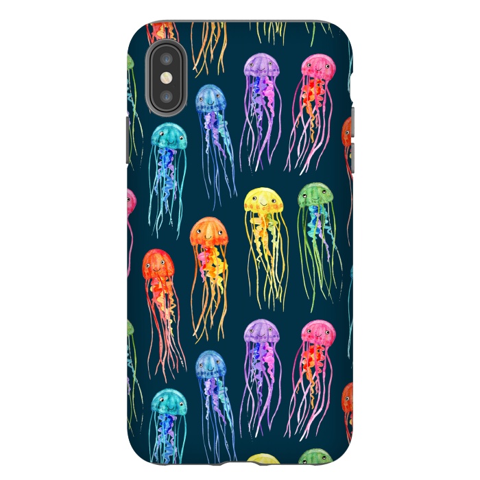 iPhone Xs Max StrongFit Little Cute Rainbow Jellyfish on Dark by Micklyn Le Feuvre