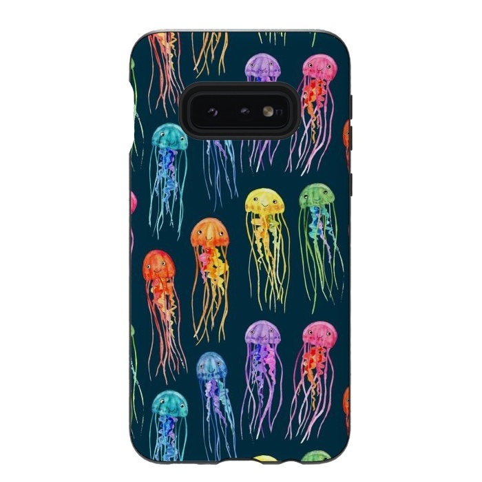 Galaxy S10e StrongFit Little Cute Rainbow Jellyfish on Dark by Micklyn Le Feuvre