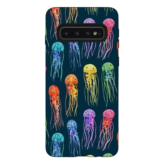 Galaxy S10 StrongFit Little Cute Rainbow Jellyfish on Dark by Micklyn Le Feuvre