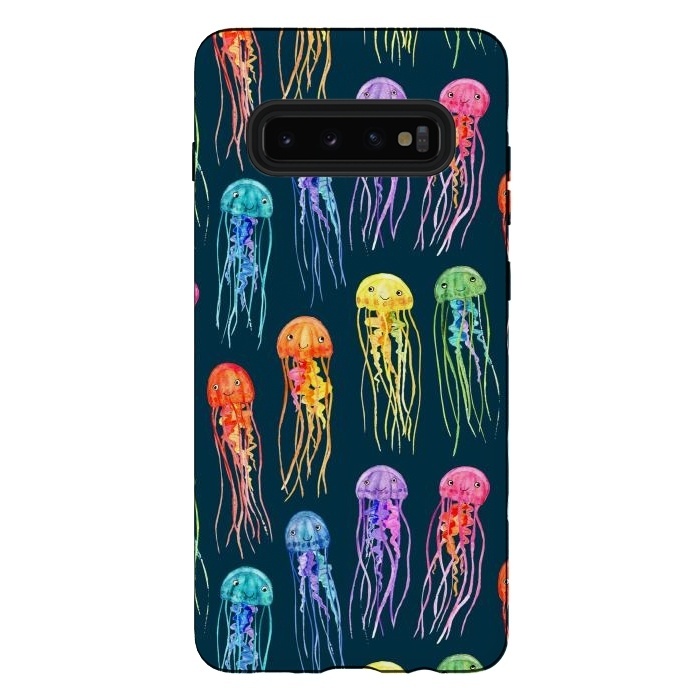 Galaxy S10 plus StrongFit Little Cute Rainbow Jellyfish on Dark by Micklyn Le Feuvre