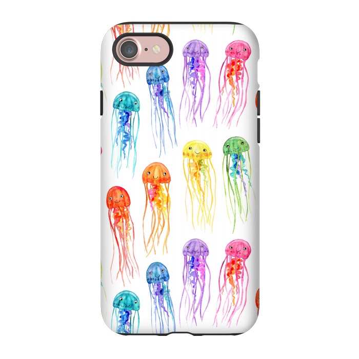 iPhone 7 StrongFit Cute Little Rainbow Jellyfish on White by Micklyn Le Feuvre