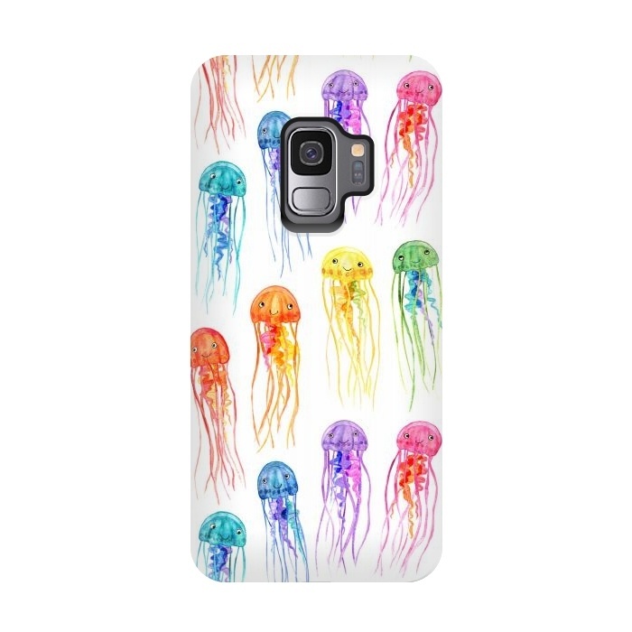 Galaxy S9 StrongFit Cute Little Rainbow Jellyfish on White by Micklyn Le Feuvre