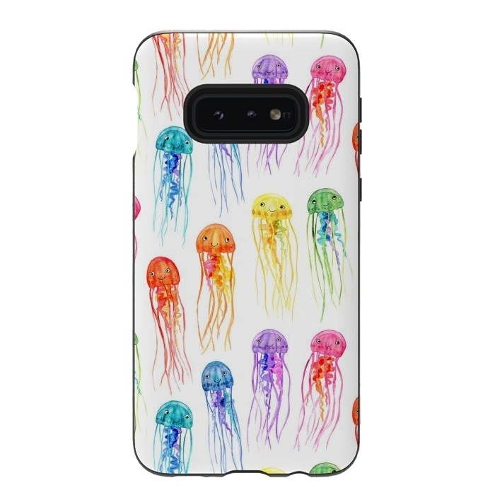 Galaxy S10e StrongFit Cute Little Rainbow Jellyfish on White by Micklyn Le Feuvre