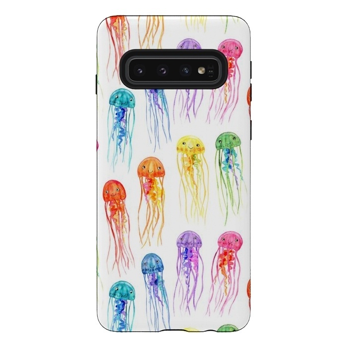 Galaxy S10 StrongFit Cute Little Rainbow Jellyfish on White by Micklyn Le Feuvre