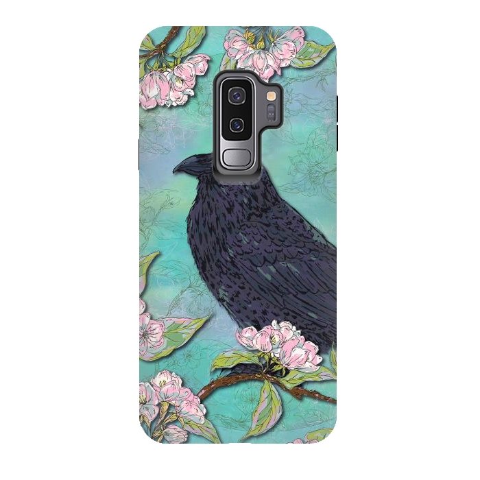 Galaxy S9 plus StrongFit Raven & Apple Blossom by Lotti Brown