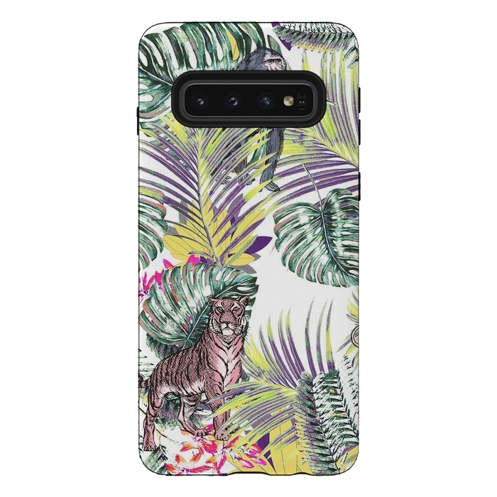 Galaxy S10 StrongFit Jungle fever - wild animals and colorful leaves by Oana 