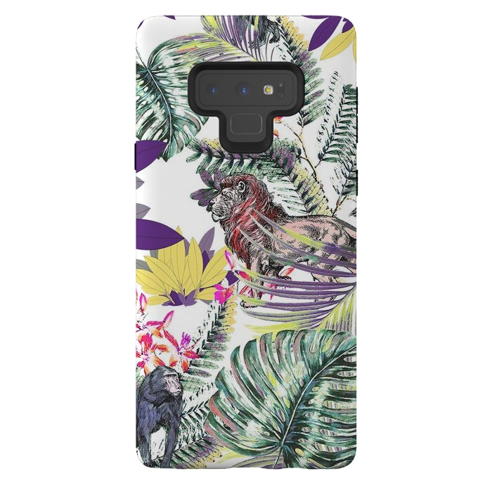 Galaxy Note 9 StrongFit Lion and colorful tropical plants by Oana 