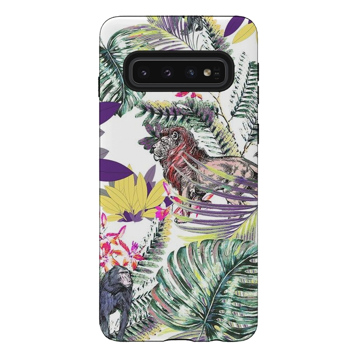 Galaxy S10 StrongFit Lion and colorful tropical plants by Oana 