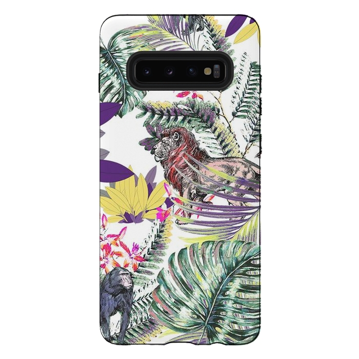 Galaxy S10 plus StrongFit Lion and colorful tropical plants by Oana 