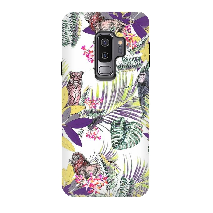 Galaxy S9 plus StrongFit Colorful jungle leaves and wild animals pattern by Oana 