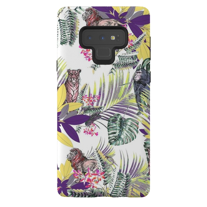Galaxy Note 9 StrongFit Colorful jungle leaves and wild animals pattern by Oana 