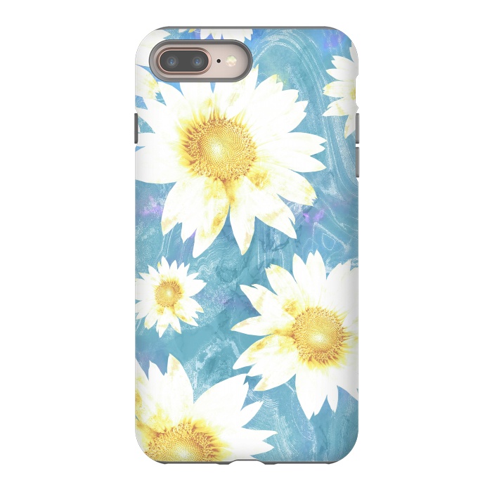 iPhone 7 plus StrongFit White sunflowers on baby blue marble by Oana 