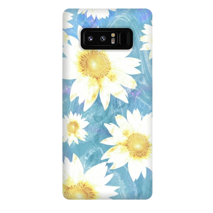 Galaxy Note 8 StrongFit White sunflowers on baby blue marble by Oana 